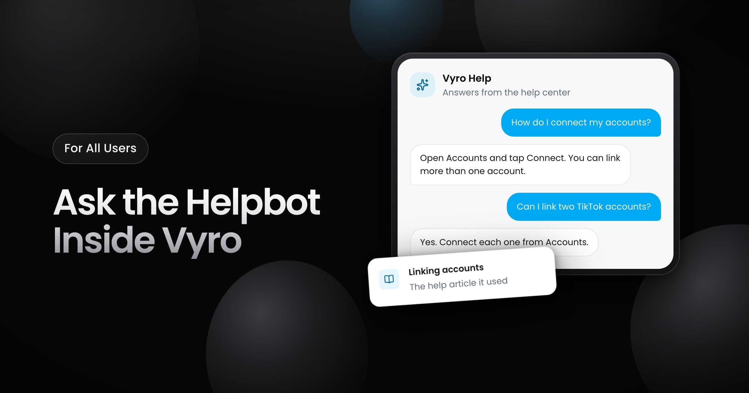 A Get Help chat where the helpbot answers a question and links the help article it used.